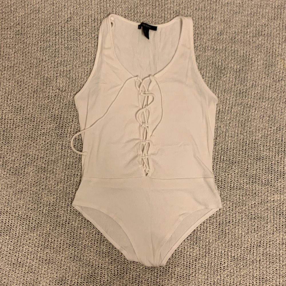 White lace up bodysuit